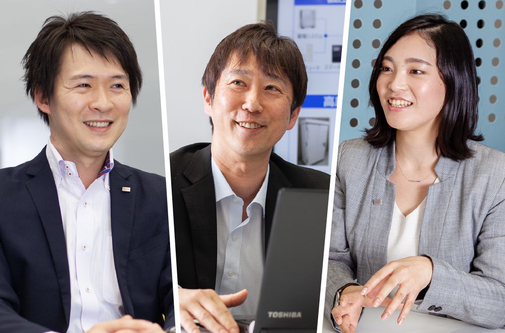 东芝能源系统株式会社 Grid Aggregation事业部能源物联网推进部 （左起依次）木村功太朗先生、新贝英己先生、丸山保奈美女士